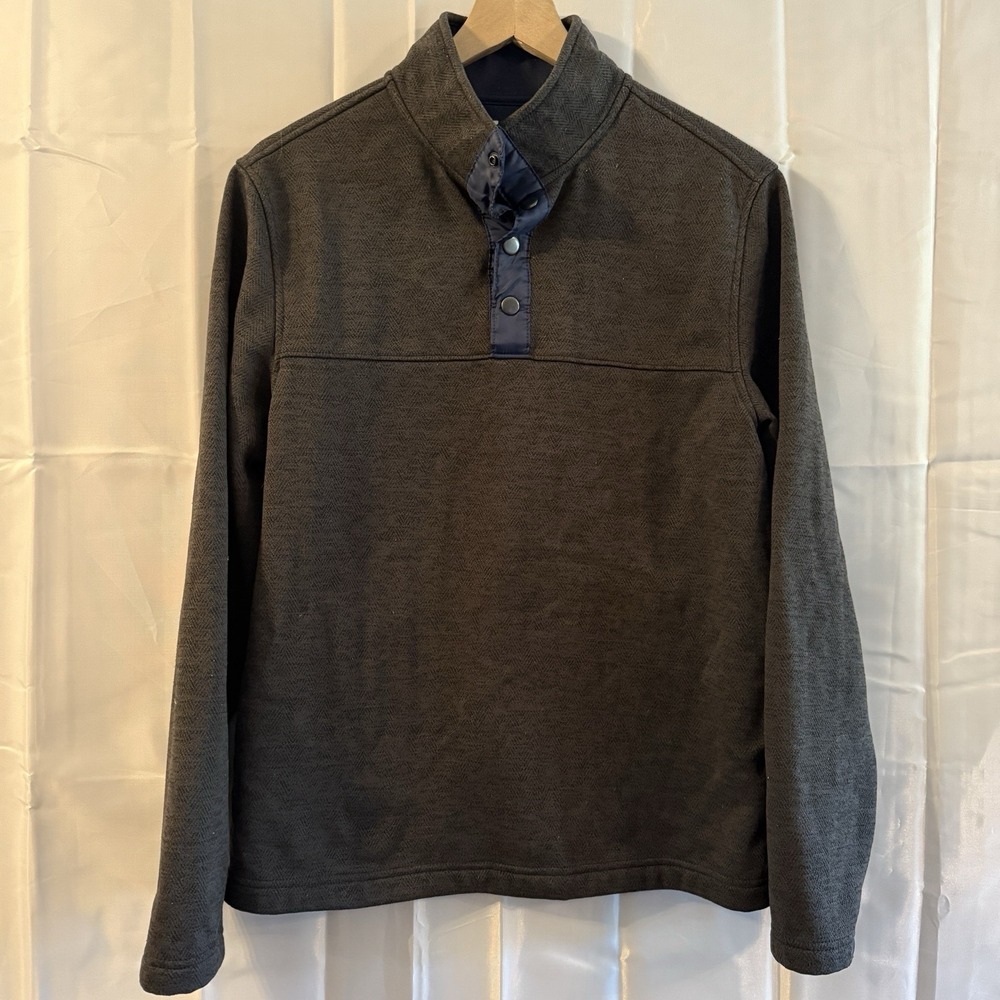 Izod Asphalt Gray 1/4 Snap Button Pullover Fleece Sweater Jacket Mens Size S